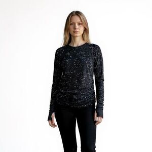 Athleta Speedlight Speckled Long Sleeve Top Shirt XS Black Ruched Thumbholes